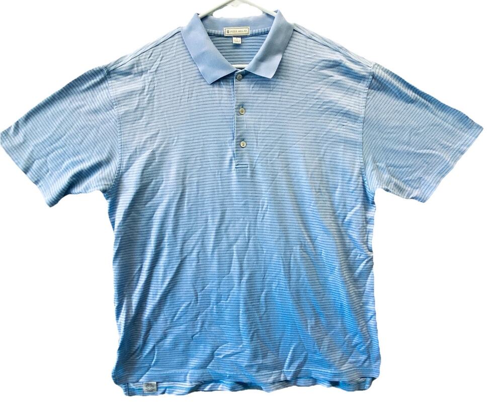 Peter Millar Polo Shirt Mens Large Blue Striped Cotton Golf Preppy Ombre